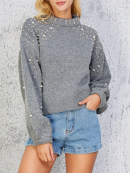 Sarah Express Women's Pearl-Embellished Mock Neck Sweater