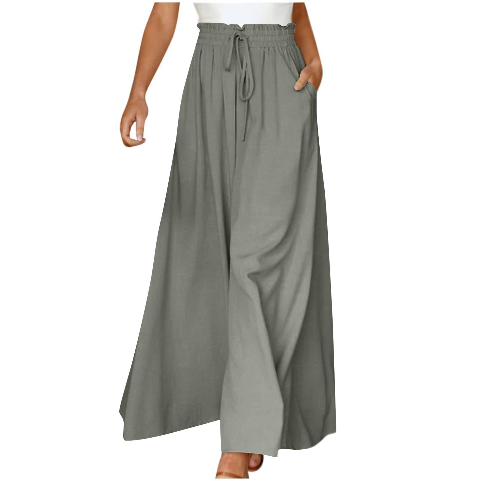 Sarah Express High Waist Wide Leg Dress Pants Elastic Waistband Full Length Trousers