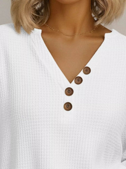 Sarah Express Women's Casual Waffle Knit Long Sleeve T-Shirt Plus Size