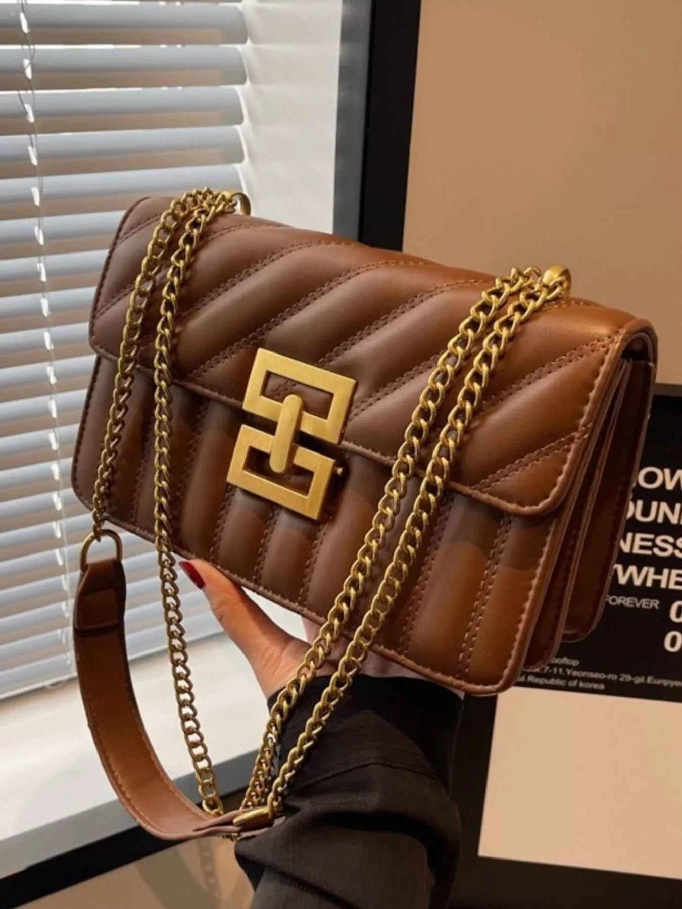 Sarah Express Women's Quilted Flap Chain Shoulder Bag - Small PU Leather Crossbody Purse