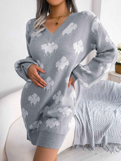 Sarah Express Women's Color Block Lantern Sleeve Knit Sweater Dress