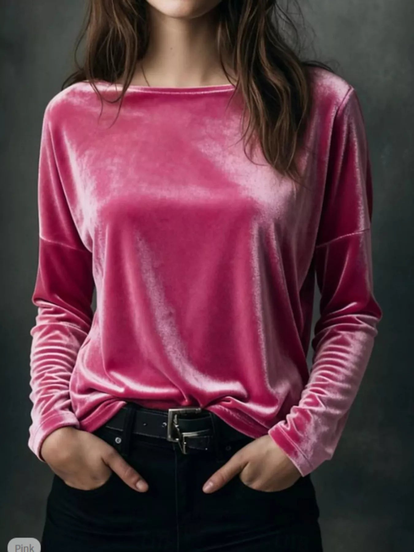 Sarah Express Women's Velvet Long Sleeve T-Shirt - Luxe Soft Touch Top for Plus Size Pink