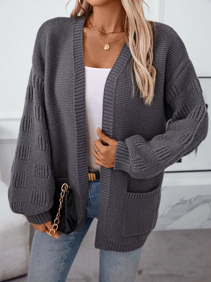 Sarah Express Women's Textured Knit Open Front Cardigan Dark Gray