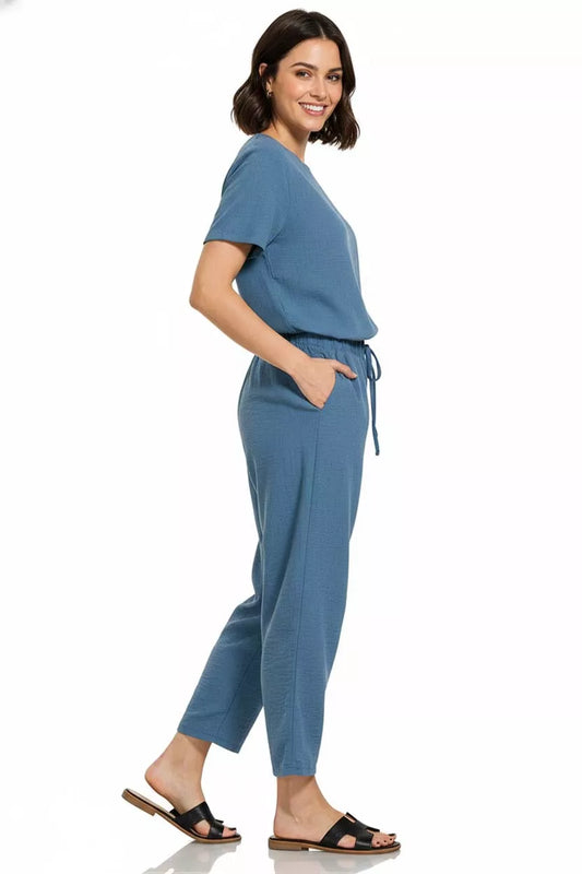 Sarah Express Women's Woven Crepe Elastic Waist Pants with Pockets