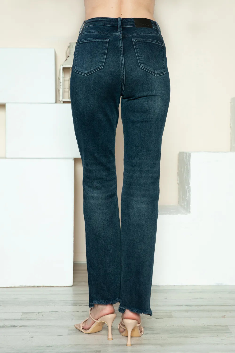 Sarah Express Women’s Plus Size High Rise Distressed Button Fly Straight Jeans
