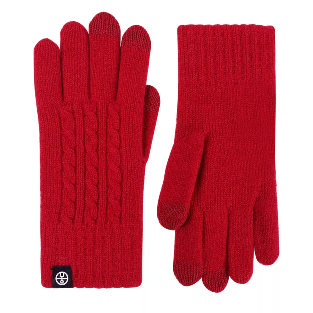 Sarah Express Women's Cable Knit Touchscreen Gloves Red One Size