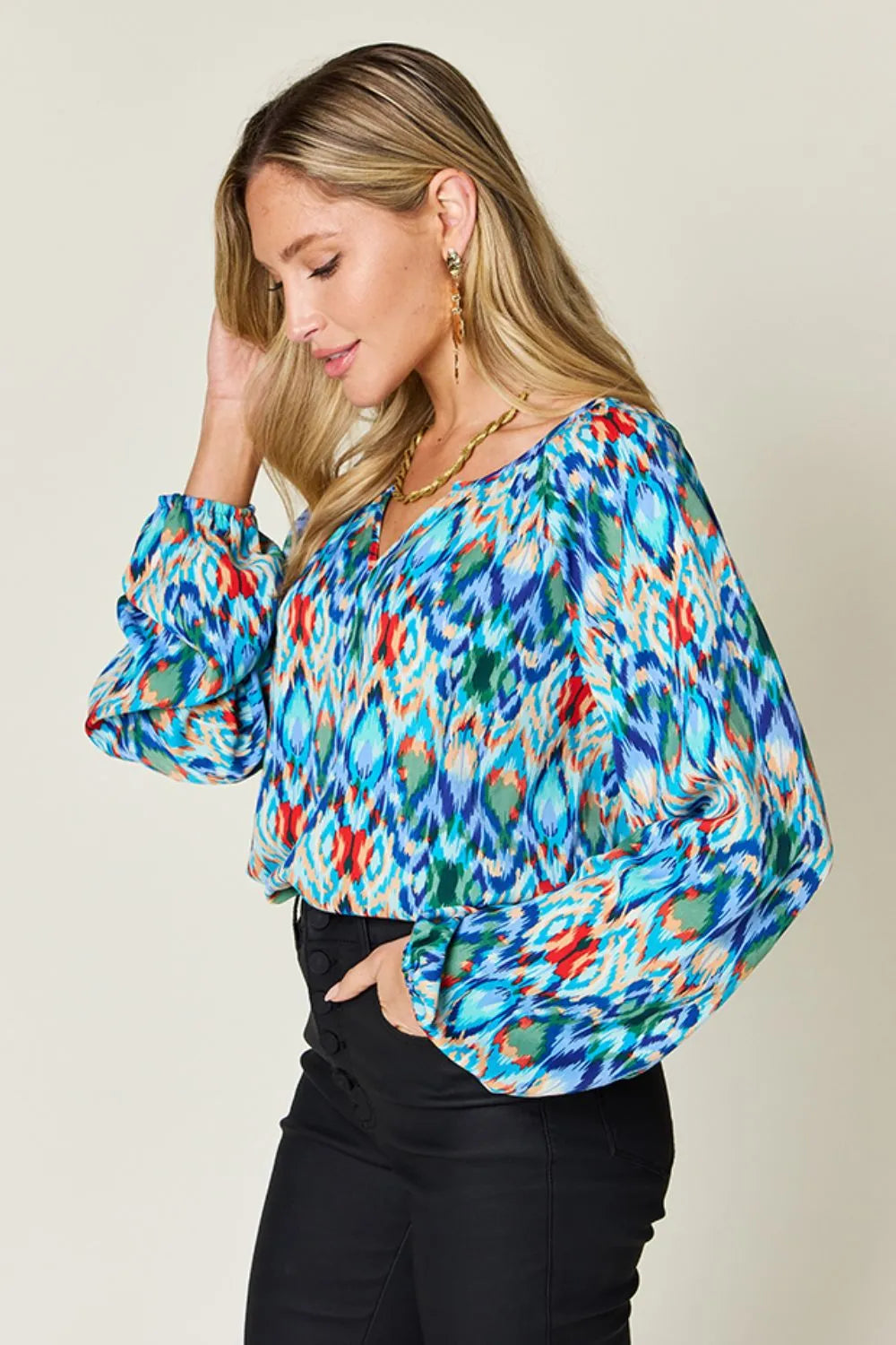 Sarah Express Women's Printed Balloon Sleeve Blouse