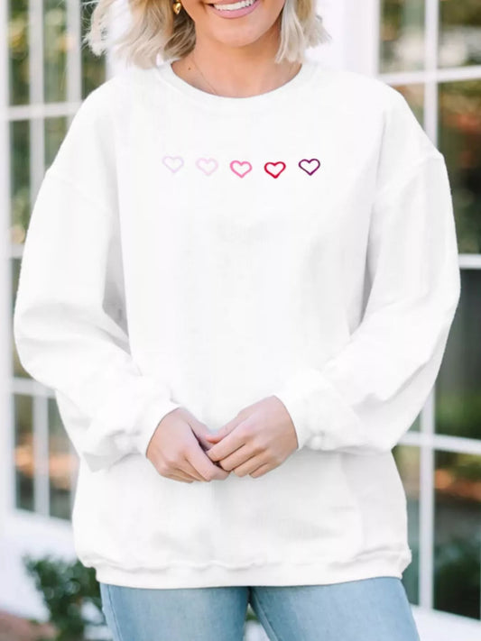 Sarah Express Women's Heart Embroidered Oversized Sweatshirt White