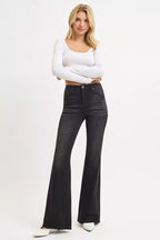 Sarah Express Women’s Plus Size High Rise Raw Hem Flare Jeans
