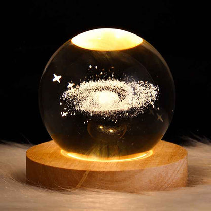 Sarah Express 3D Crystal Ball Night Light - Luminous Planetary Moon Galaxy Projection Lamp with Wooden Base Solid Wood Lamp Holder Nebula 6CM