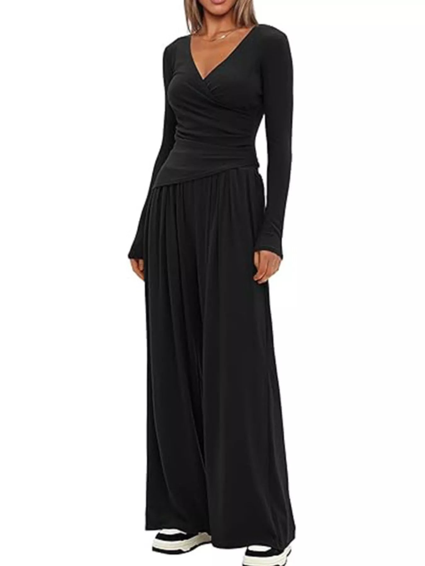 Sarah Express Women's Long Sleeve Top and Wide Leg Pants Set