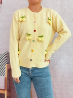 Sarah Express Women's Flower Button Up Long Sleeve Cardigan