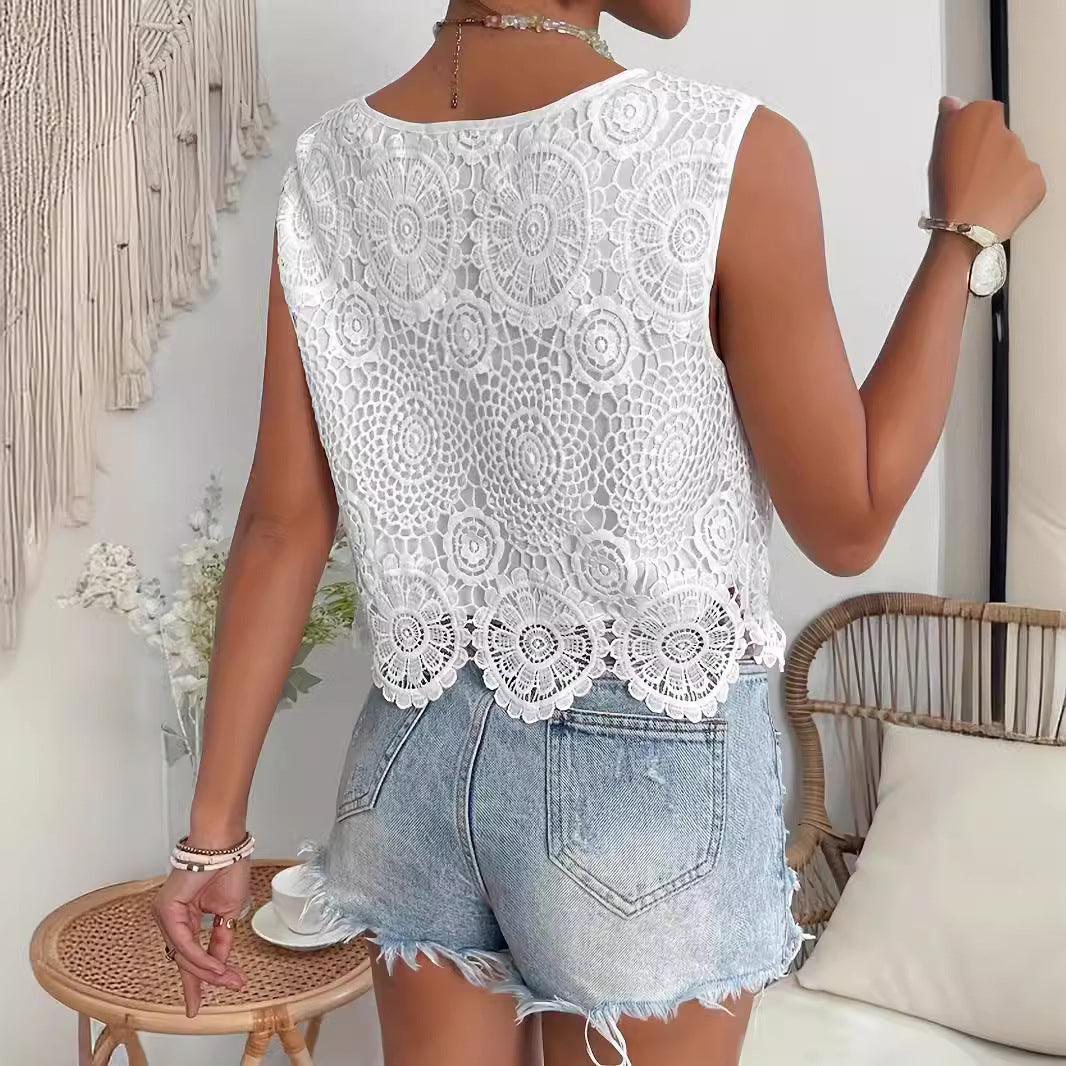 Sarah Express Women's Sleeveless Lace Camisole Top White Layering Tank