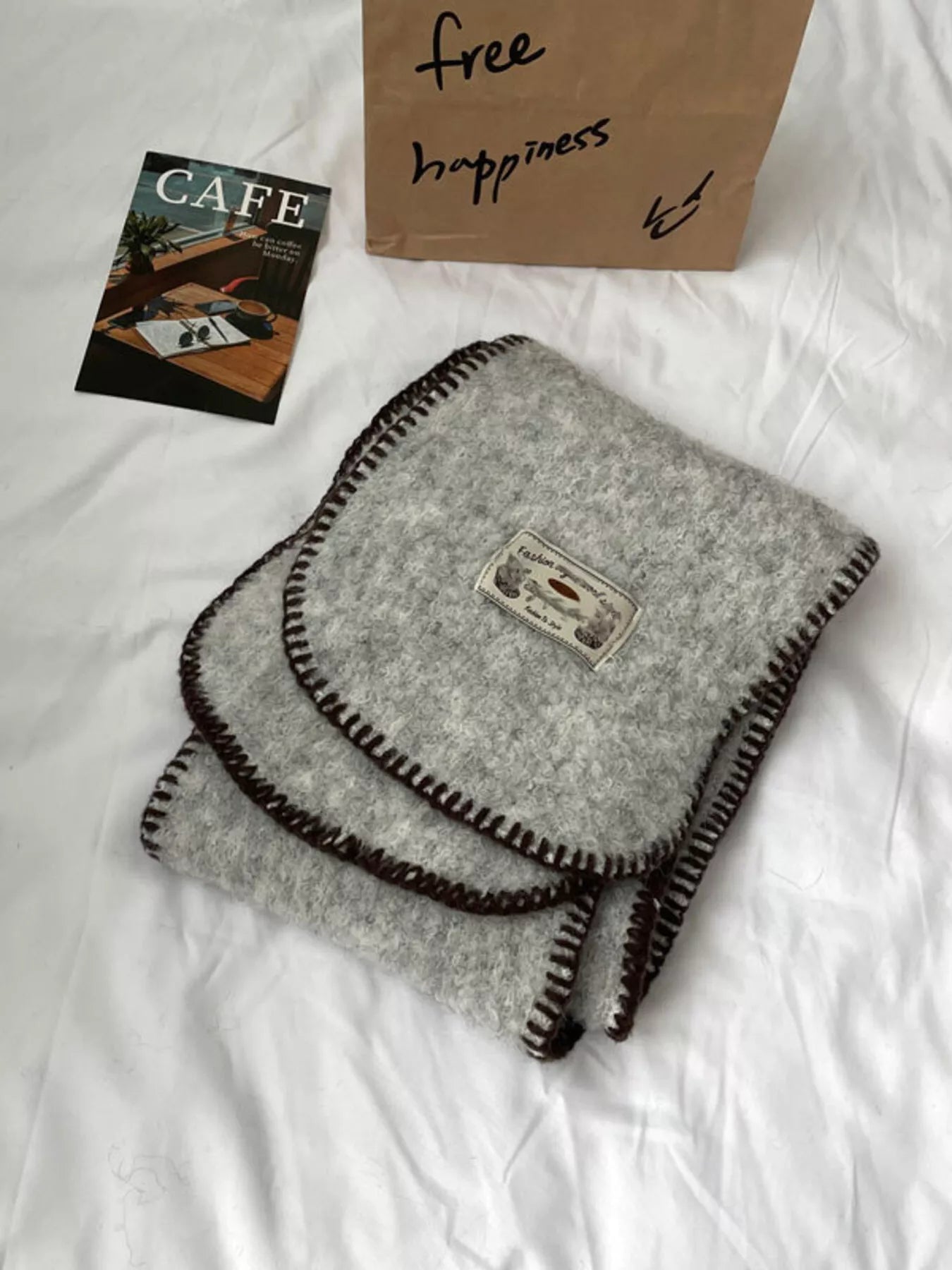 Sarah Express Women's Contrast Trim Plush Winter Scarf - Soft Warm Long Scarf