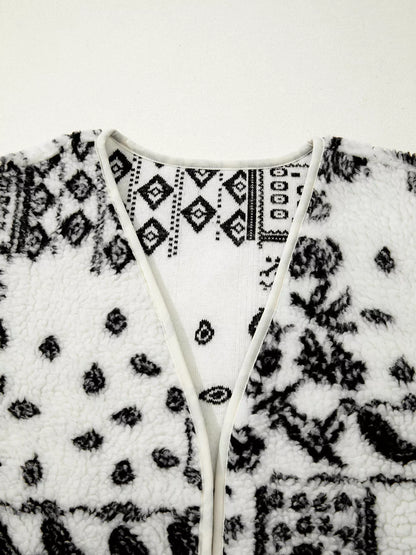 Sarah Express Women's Sherpa Paisley Print Pocketed Western Fashion Vest Jacket