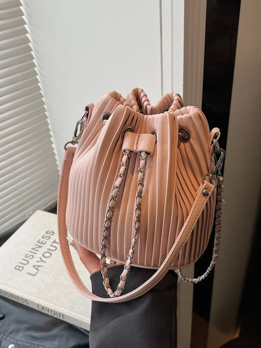 Sarah Express Pleated Bucket Crossbody Bag - Vegan Leather Shoulder Bag Pink ONESIZE