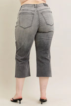 Sarah Express Women’s Plus Size High Rise Cropped Wide Leg Jeans with Embroidery
