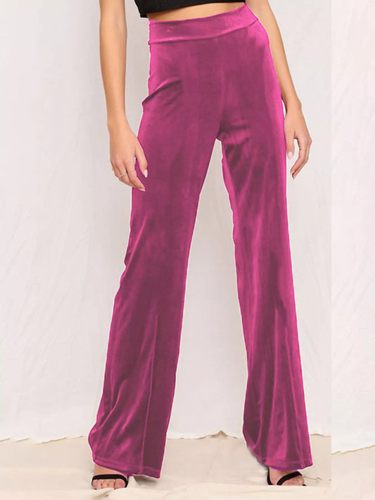 Sarah Express Women's Velvet Wide Leg Pants - High Waist Palazzo Trousers Plus Size Purple Pink