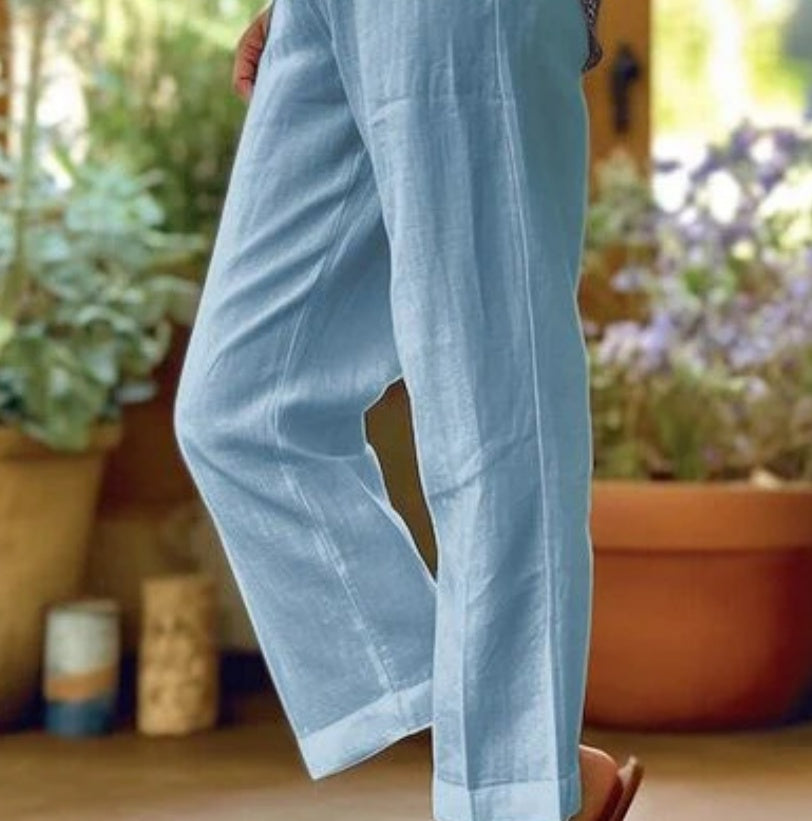 Sarah Express Women's Cotton Straight Leg Pants - Casual Mid-Waist Loose Fit Trousers