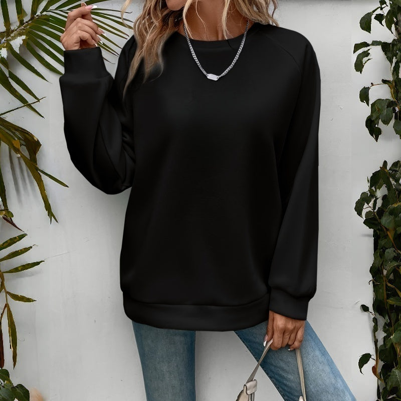 Sarah Express Women's Loose Fit Round Neck Sweatshirt Long Sleeve Pullover