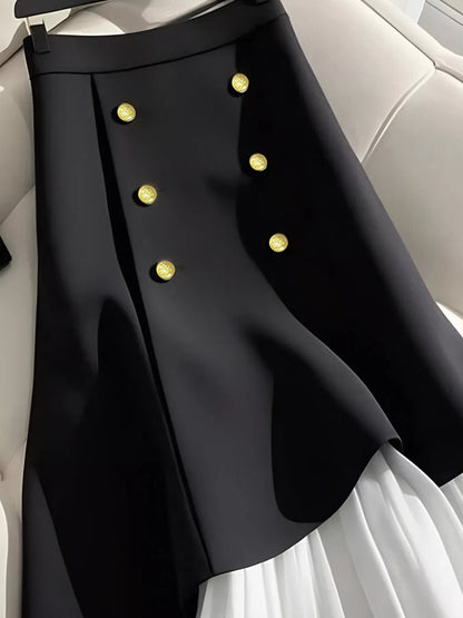 Sarah Express Women's High-Waisted Button Decor Pleated Hem Skirt