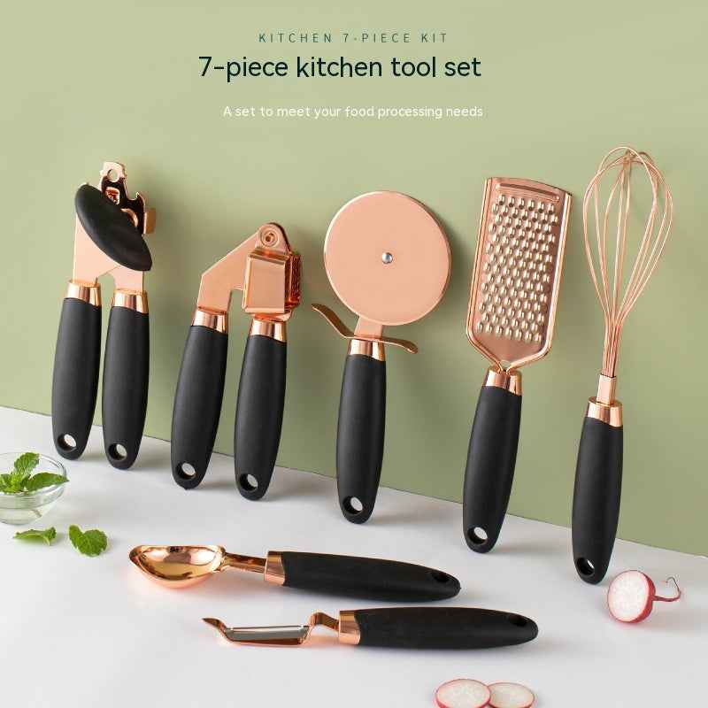 Sarah Express Rose Gold Kitchen Peeler & Utensil Set - 7 Piece Stainless Steel Cookware Tools