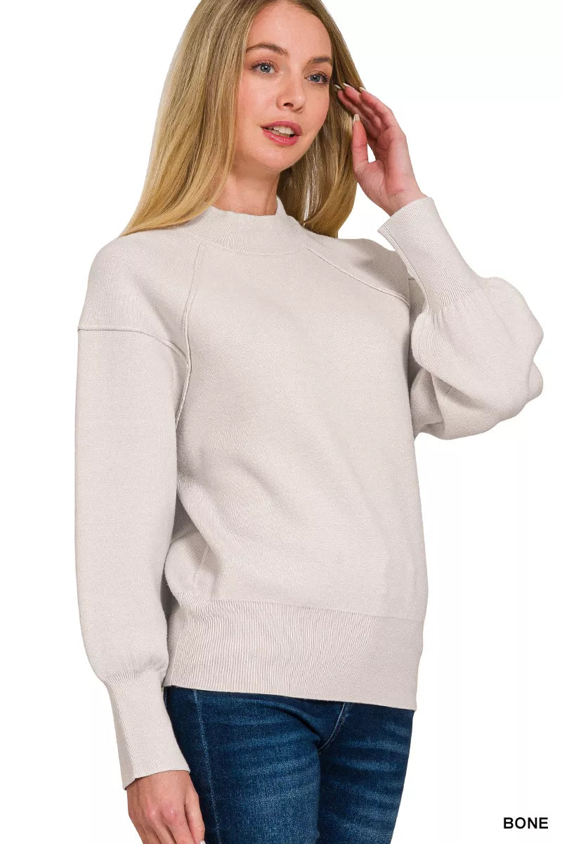 Sarah Express Women's Viscose Mock Neck Exposed Seam Sweater
