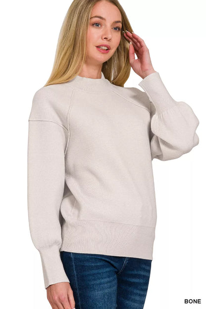 Sarah Express Women's Viscose Mock Neck Exposed Seam Sweater
