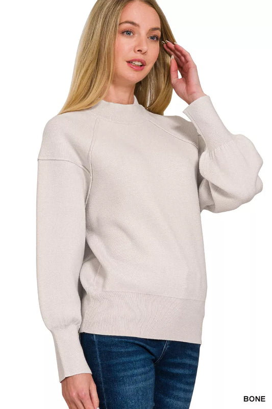 Sarah Express Women's Viscose Mock Neck Exposed Seam Sweater