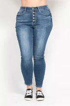 Sarah Express Women’s Plus Size High Rise Button Fly Skinny Jeans
