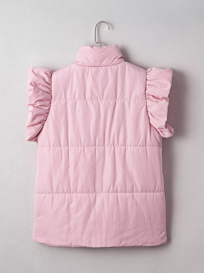 Sarah Express Women's Stand Neck Flutter Sleeve Snap Button Puffer Vest