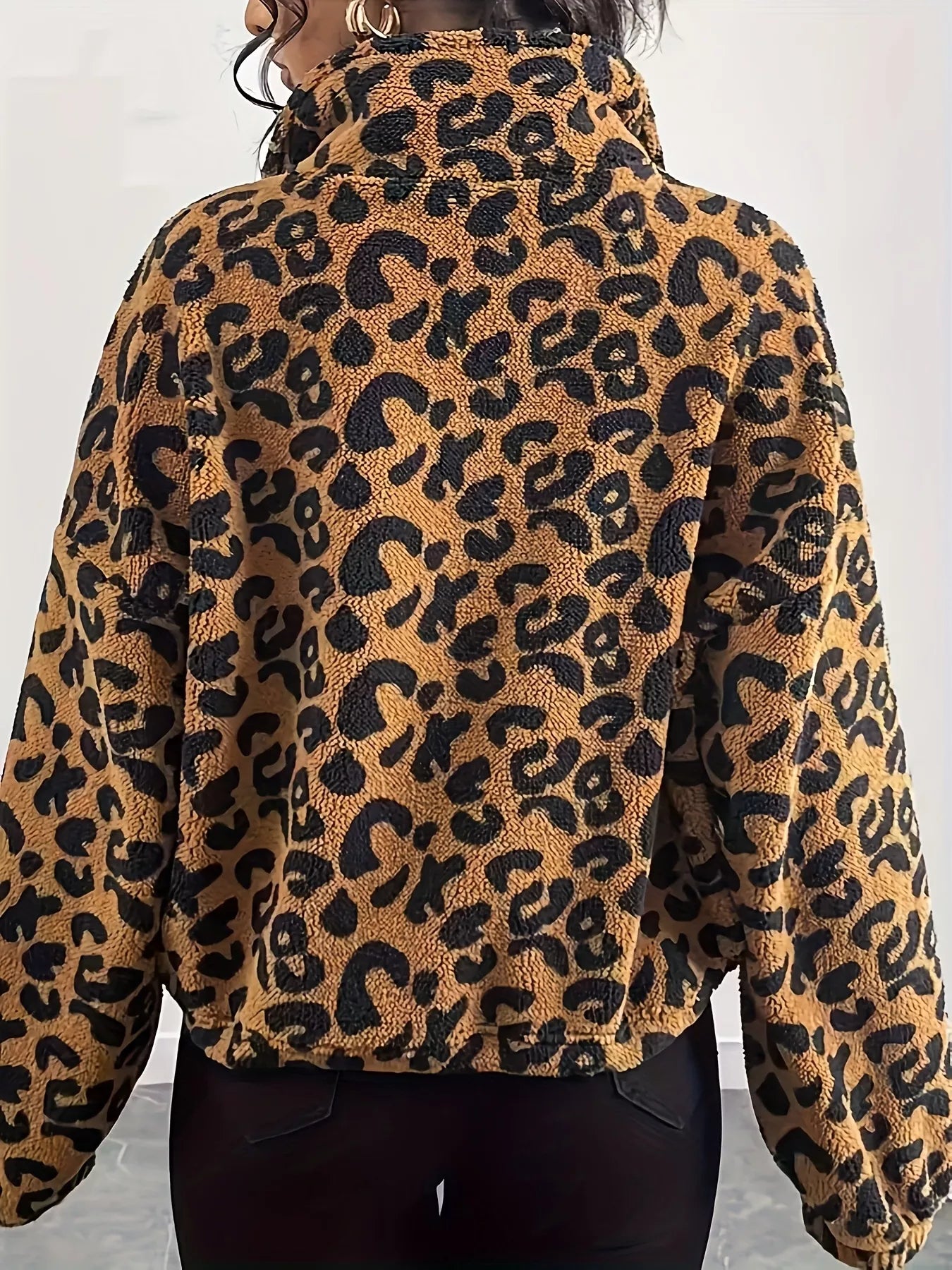 Sarah Express Women's Leopard Fleece Zip-Up Jacket