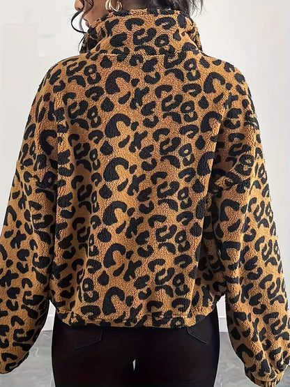 Sarah Express Women's Leopard Fleece Zip-Up Jacket