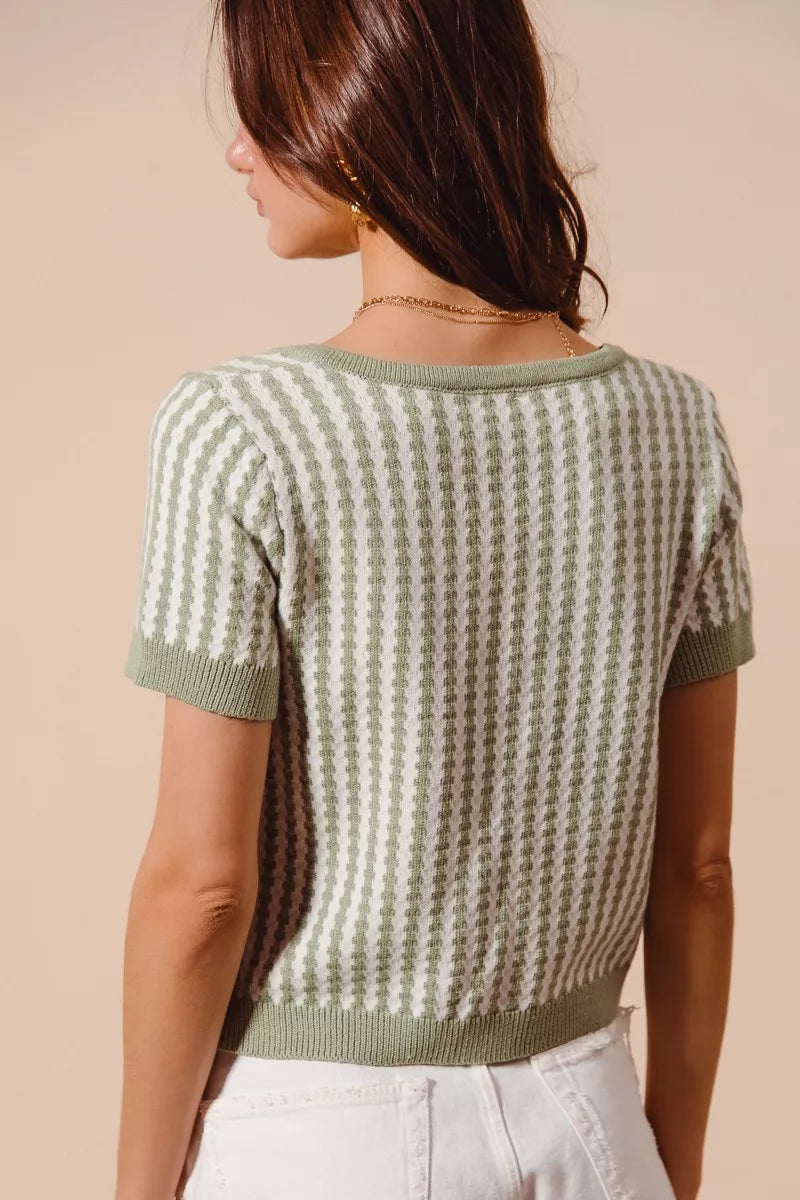 Sarah Express Women's Tie Front Textured Vertical Stripe Knit Cardigan