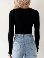 Sarah Express Women's Ribbed Long Sleeve Fitted Bodysuit