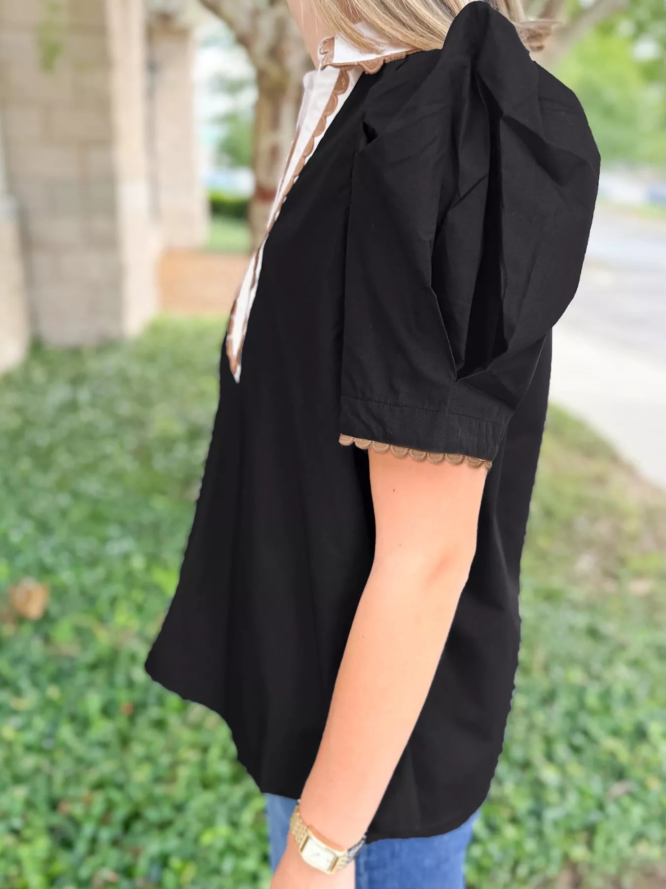 Sarah Express Women's Johnny Collar Puff Sleeve Blouse