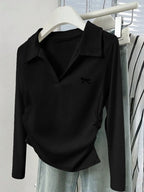 Sarah Express Women's Johnny Collar Long Sleeve T-Shirt - Basic Stretch Top