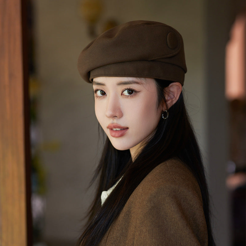 Sarah Express Button Detail Dome Crown Beret Hat Cotton Blend Classic Fall Winter Accessory