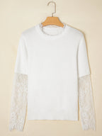 Sarah Express Women's Lace Sleeve Patchwork Fuzzy Sweater