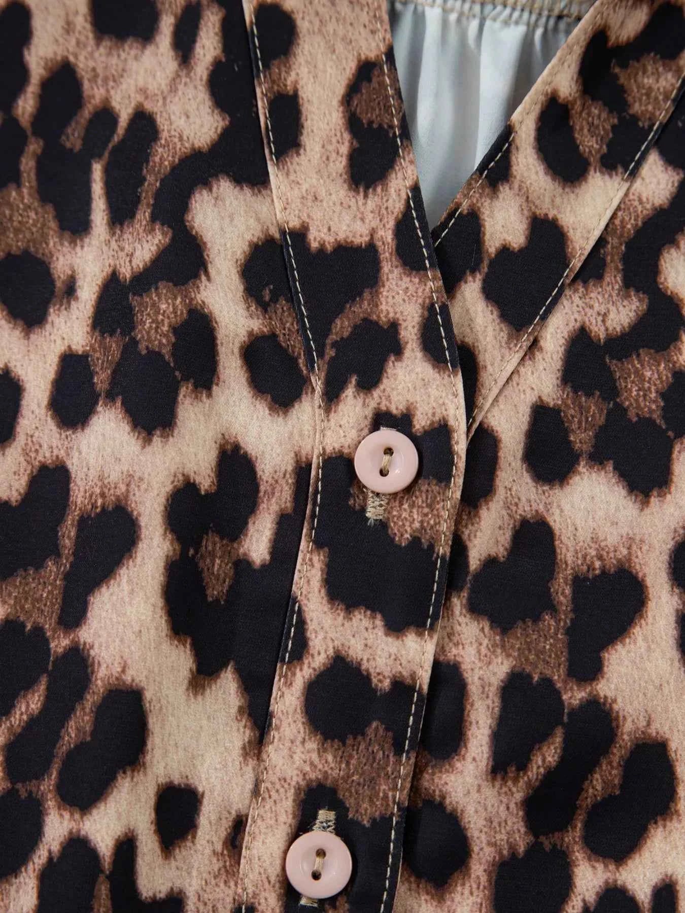 Sarah Express Women's Leopard Print Button Down Lace Trim Short Sleeve Shirt