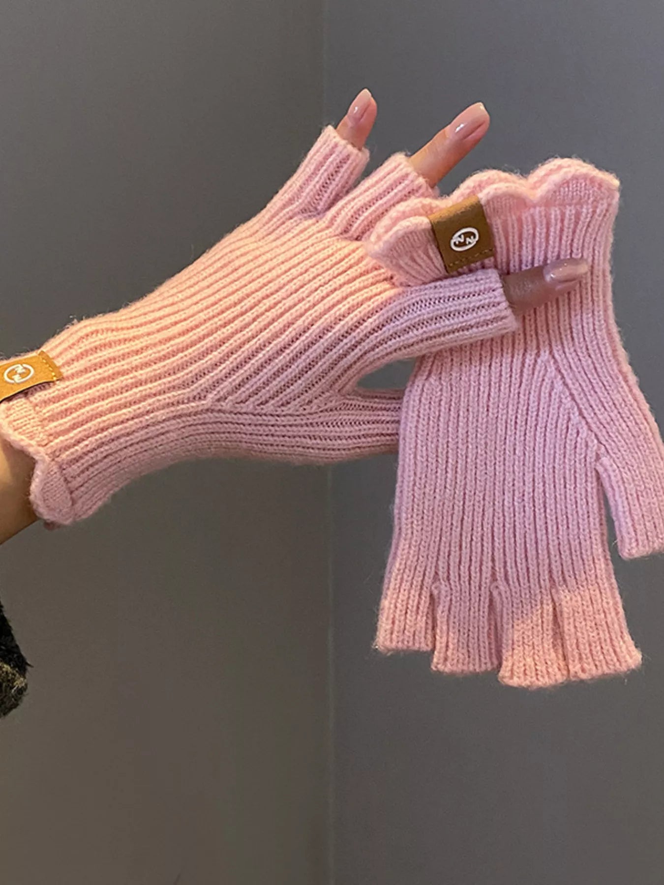 Sarah Express Women's Fingerless Knitted Gloves - Warm Winter Hand Warmers Pink ONESIZE