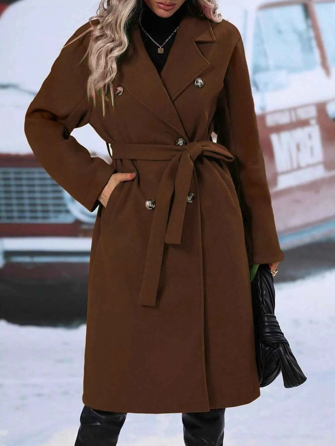 Sarah Express Women's Double-Breasted Tie Waist Coat - Belted Blazer Jacket