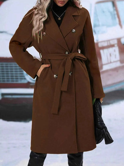 Sarah Express Women's Double-Breasted Tie Waist Coat - Belted Blazer Jacket