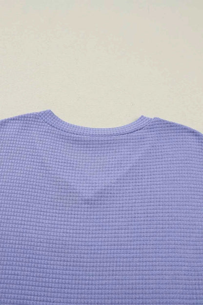 Sarah Express Women's Waffle Knit V-Neck Short Sleeve Top