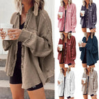 Sarah Express Patchwork Irregular Shirt Jacket Loose Fit Long Sleeve Acrylic Outerwear