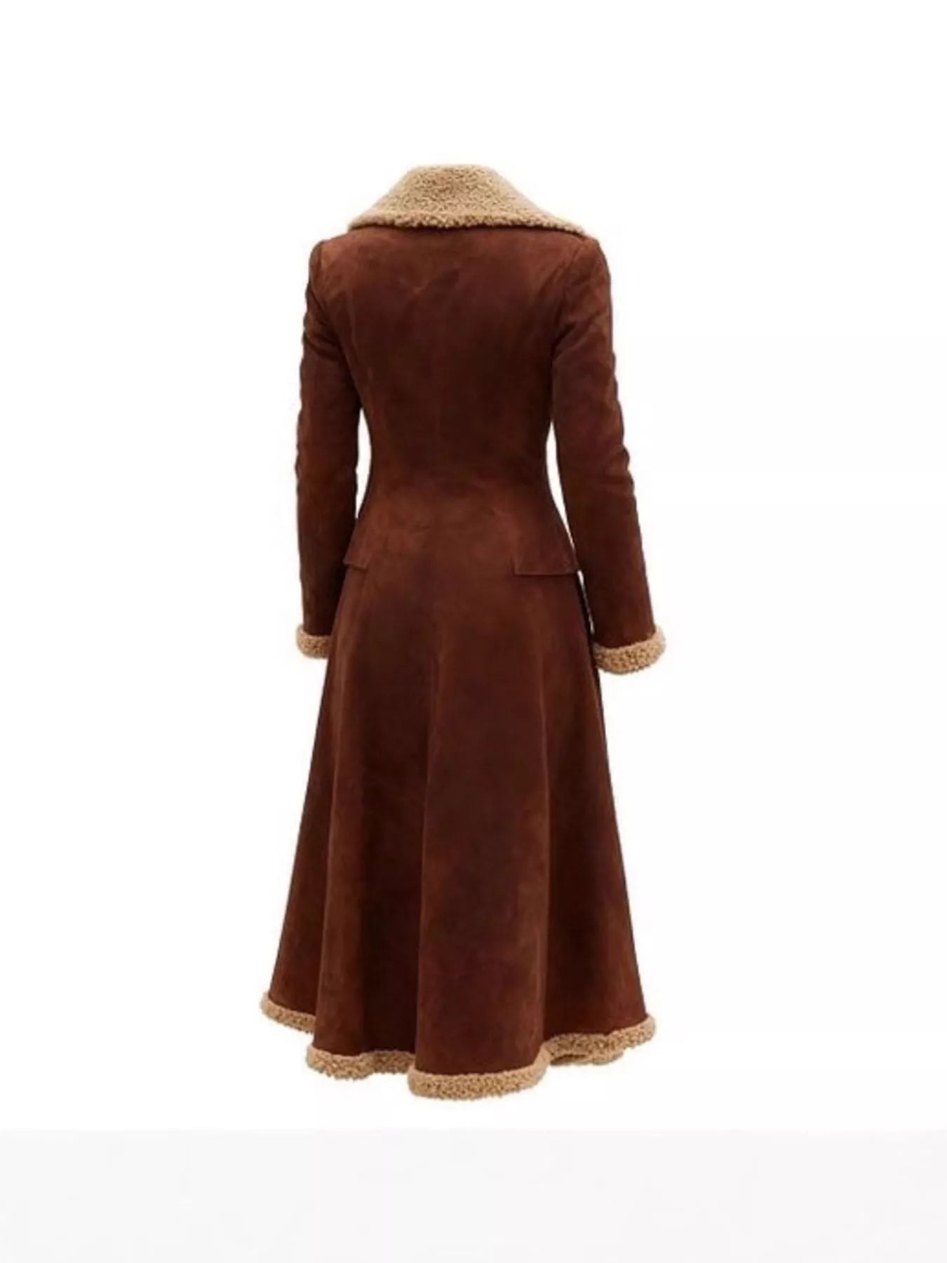 Sarah Express Women's Vintage Style Suede Sherpa Trimmed Overcoat
