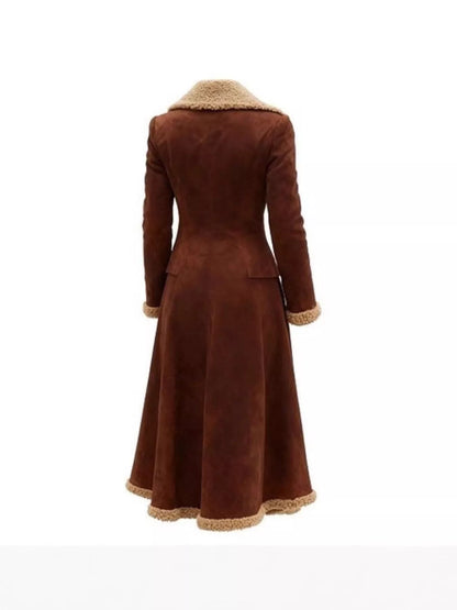Sarah Express Women's Vintage Style Suede Sherpa Trimmed Overcoat