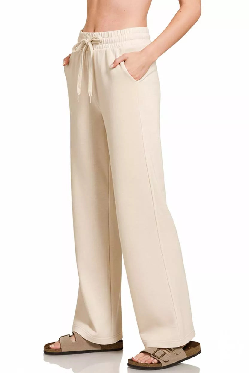 Sarah Express Women's Scuba Drawstring Wide Leg Pants