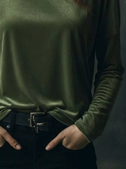 Sarah Express Women's Velvet Long Sleeve T-Shirt - Luxe Soft Touch Top for Plus Size