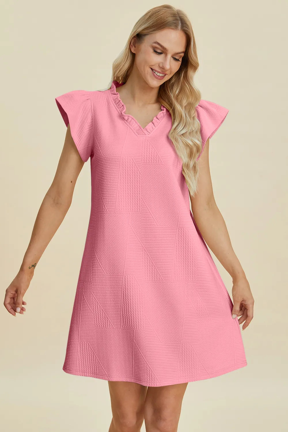 Sarah Express Women’s Plus Size Ruffled V-Neck Cap Sleeve Dress
